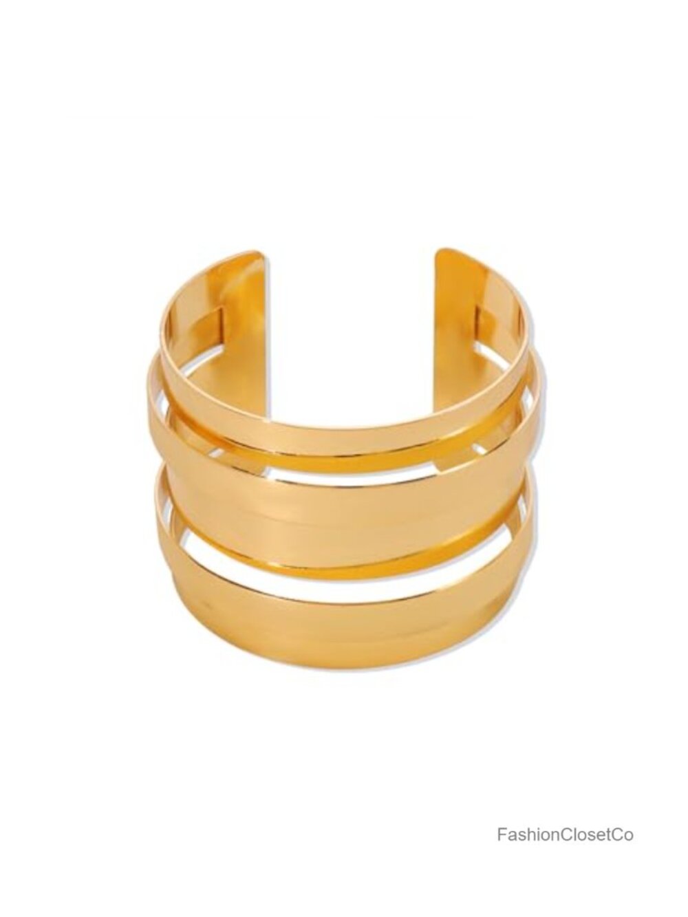 14K Gold Plated Wide Cuff Bangle, Adjustable Open Geometric Bracelet